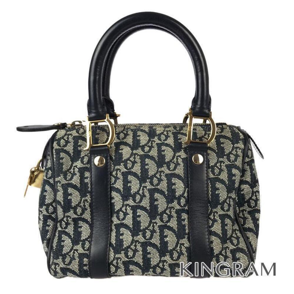 Christian Dior Logogram Trotter Boston Bag Navy Blue Canvas Handbag om
